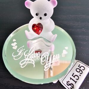 Glass Baron Frosted Glass Bear with Red Heart Figurine OS NWT